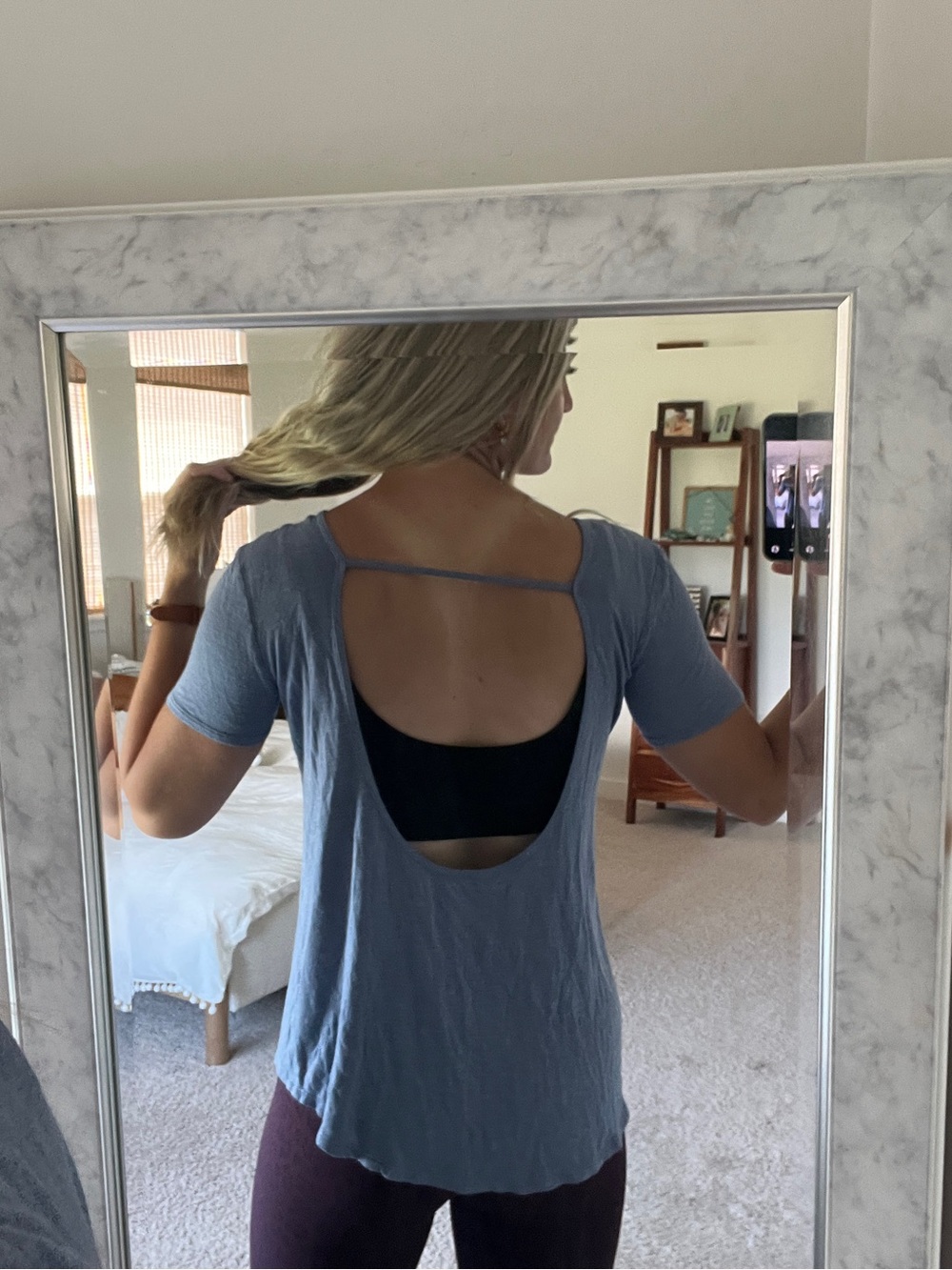 Whisper dusty blue open back yoga tee